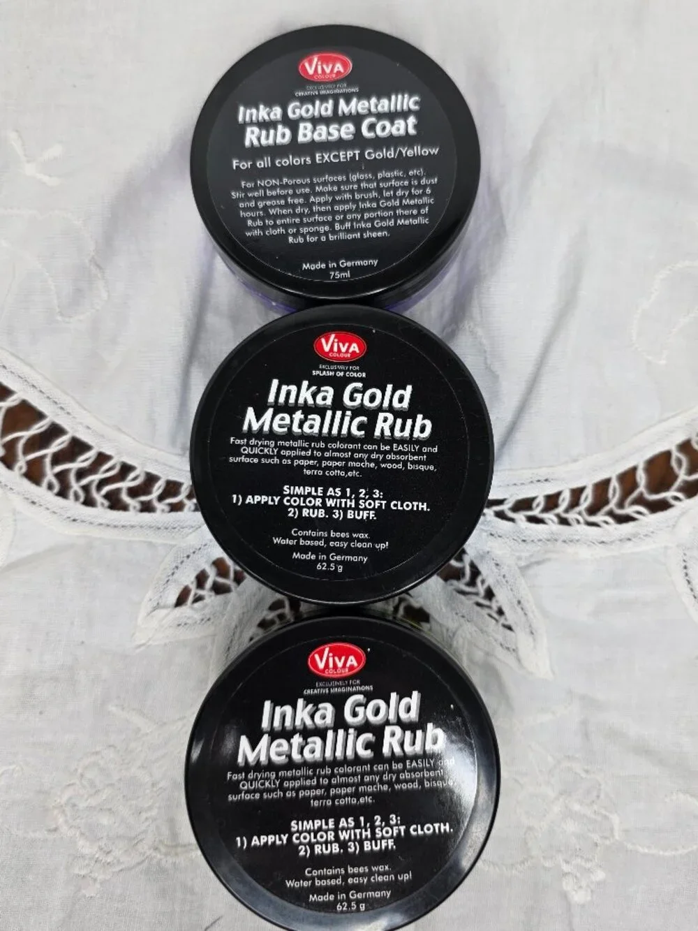 Lot of 3 Inka Gold Metallic Rub 1 Base Coat 2 Rubs Violet Green Blue Viva Colour